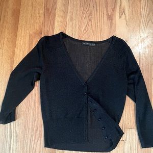 Light weight black shimmery button up blouse/cover